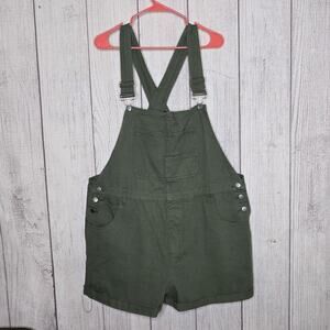 Olive Green Overall Shorts Utility Dungarees Bib Romper Plus Size XXL